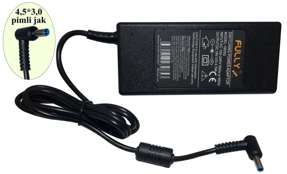19V 4.74A 4.5x3.0mm HP Tip Laptop Adaptörü