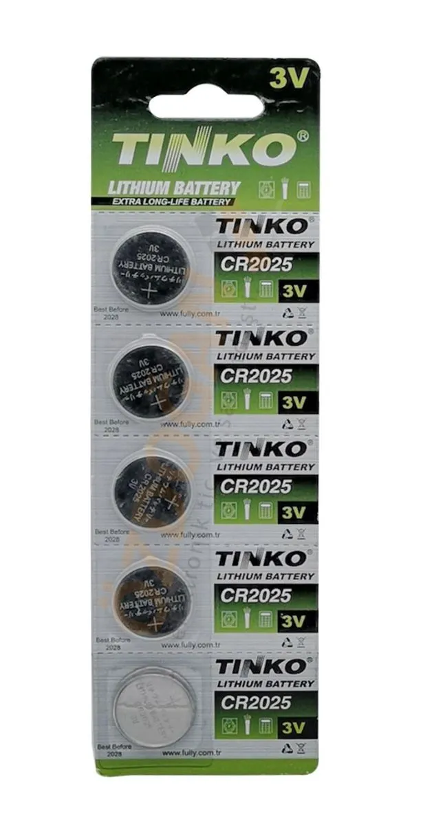 Tinko CR2025 3V Lityum Düğme Pil - 5'li Blister